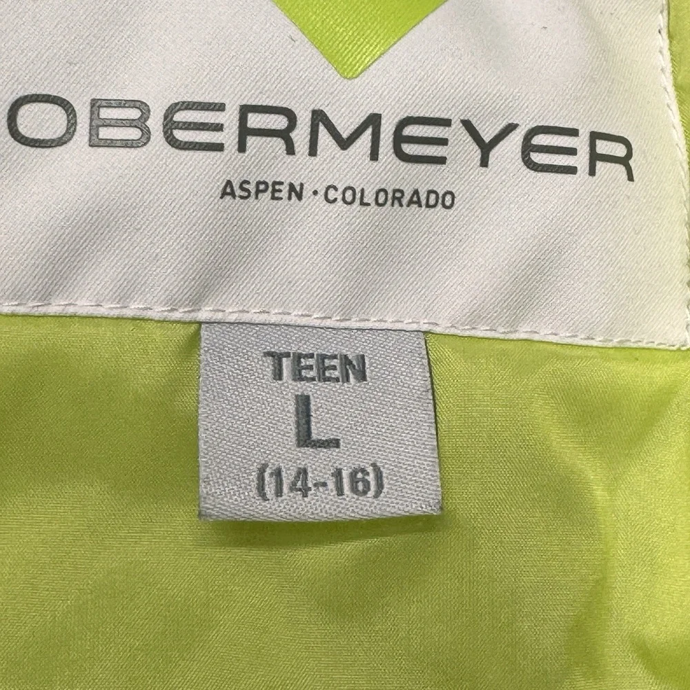 Obermeyer Ski Jacket Teen‎ L 14-16 Neon Lime Green Hooded Winter Coat Gorpcore